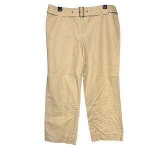 LOFT Khaki Cropped Pants Size 12 Tan Belted Straight Leg Casual Workwear